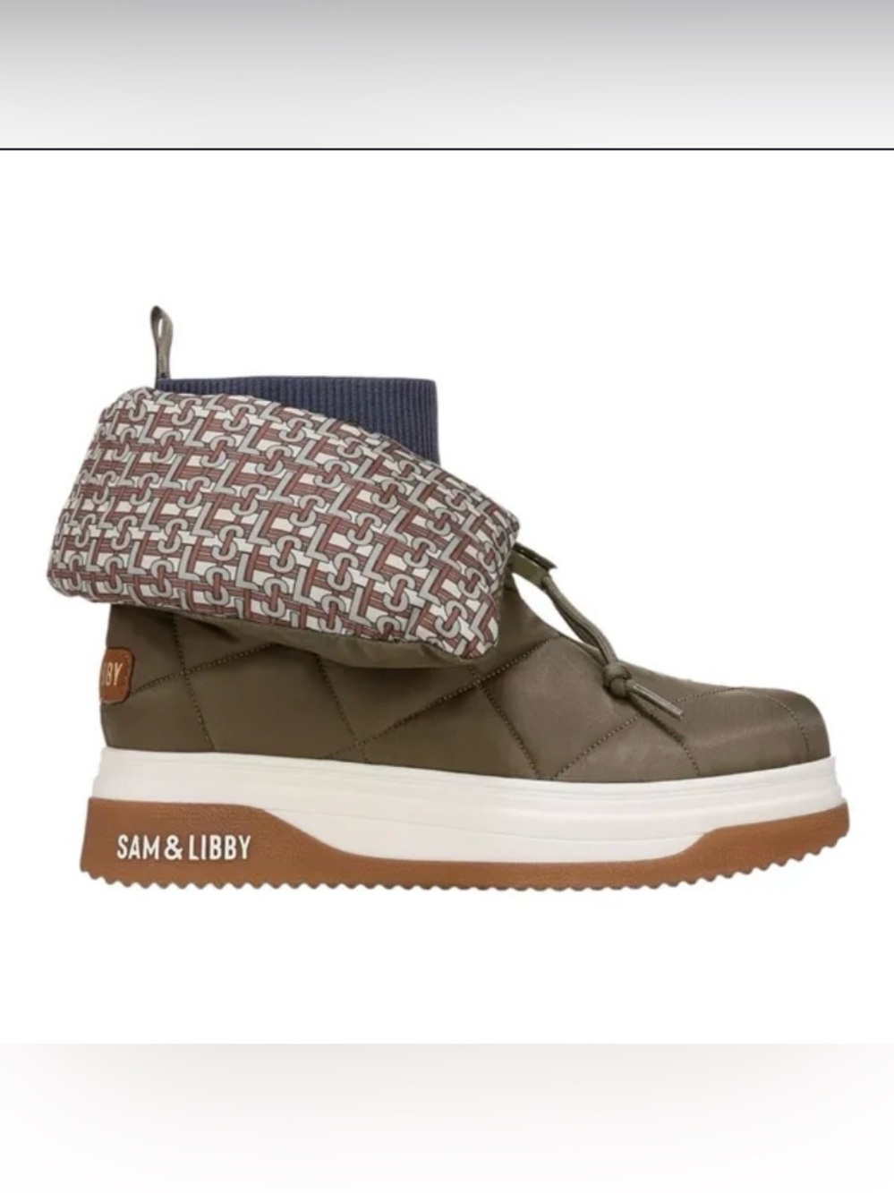Sam & Libby Olive Quilted Ankle Boot with Patterned Cuff